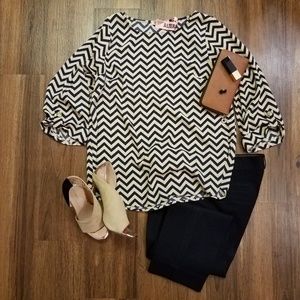 Navy and Tan Everly Blouse